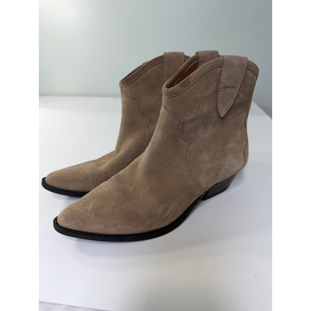 Chelsea & Violet Goldy Tan Suede Western Ankle Boots Pointed Toe Size 7.5M‎